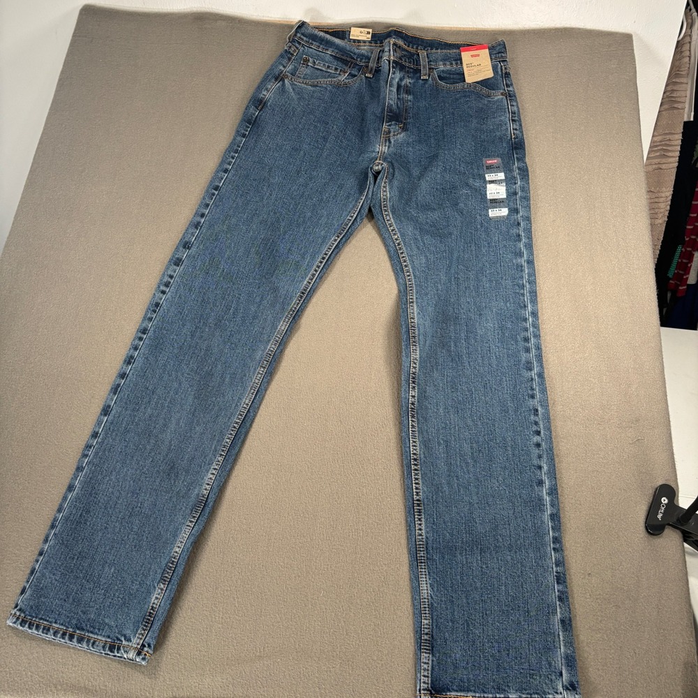Levi's 505 Regular Fit Jeans Mens Size 33x34 Medium Blue Stretch 00505-1634